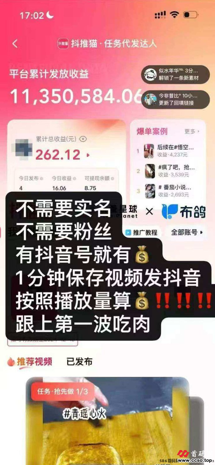 抖推猫：轻松代发视频，日入过千，零撸赚米新体验